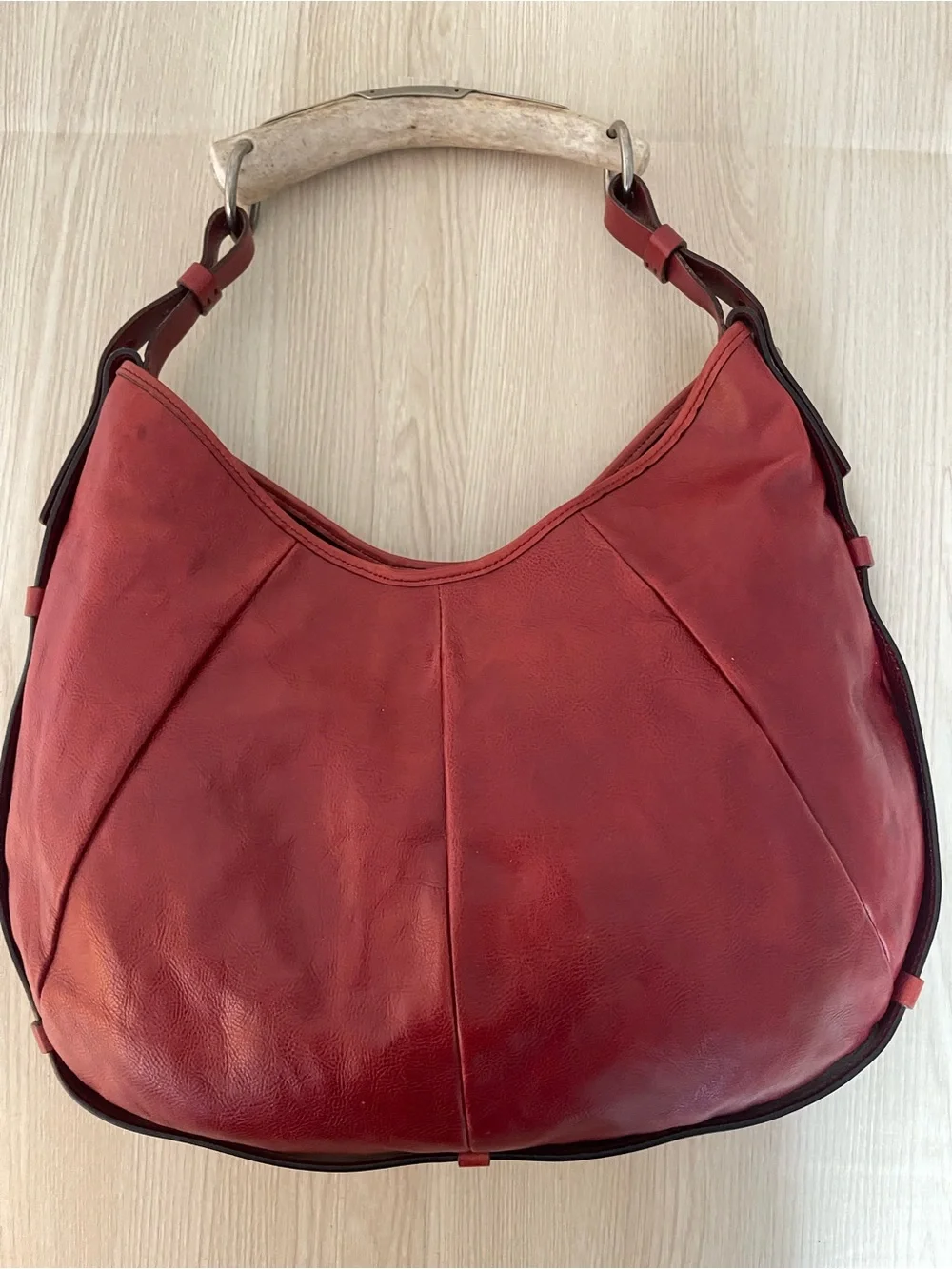 Vintage YSL Mombasa Horn Handle Hobo Bag Tom Ford Era Burgundy Leather Rare